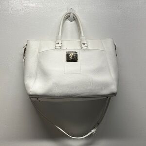 Versace Collection Purse Handbag Crossbody Italian Leather White Gold Large